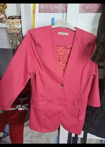 Düğmeli Mini Pembe Kadın Blazer - Görsel 6