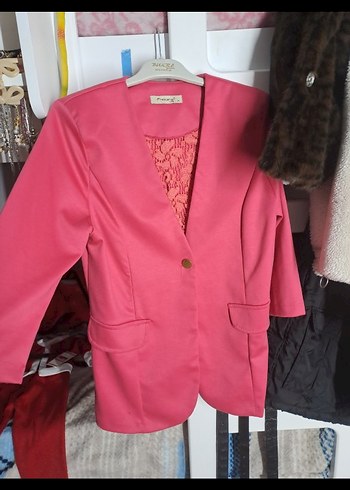 Düğmeli Mini Pembe Kadın Blazer - Görsel 2