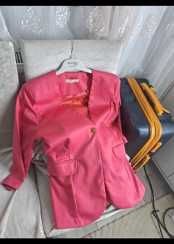 Düğmeli Mini Pembe Kadın Blazer - Görsel 7