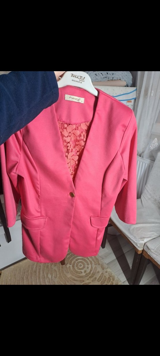 Düğmeli Mini Pembe Kadın Blazer - Görsel 5