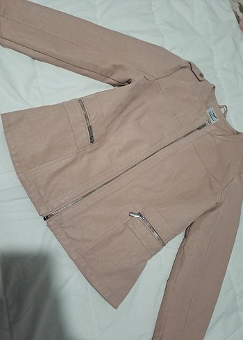 Bej Kadın Deri Ceket Midi Boy Fermuarlı - Görsel 8