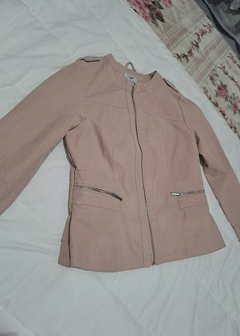 Bej Kadın Deri Ceket Midi Boy Fermuarlı - Görsel 7