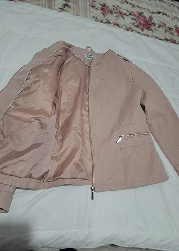 Bej Kadın Deri Ceket Midi Boy Fermuarlı - Görsel 2