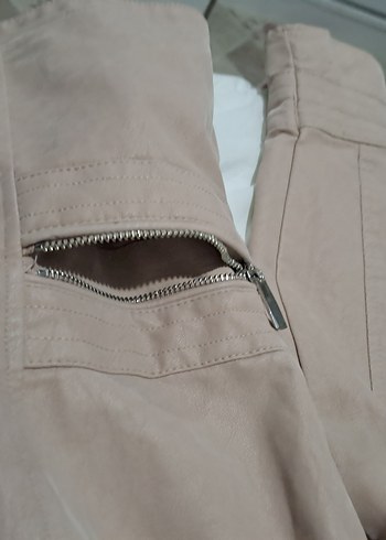 Bej Kadın Deri Ceket Midi Boy Fermuarlı - Görsel 4