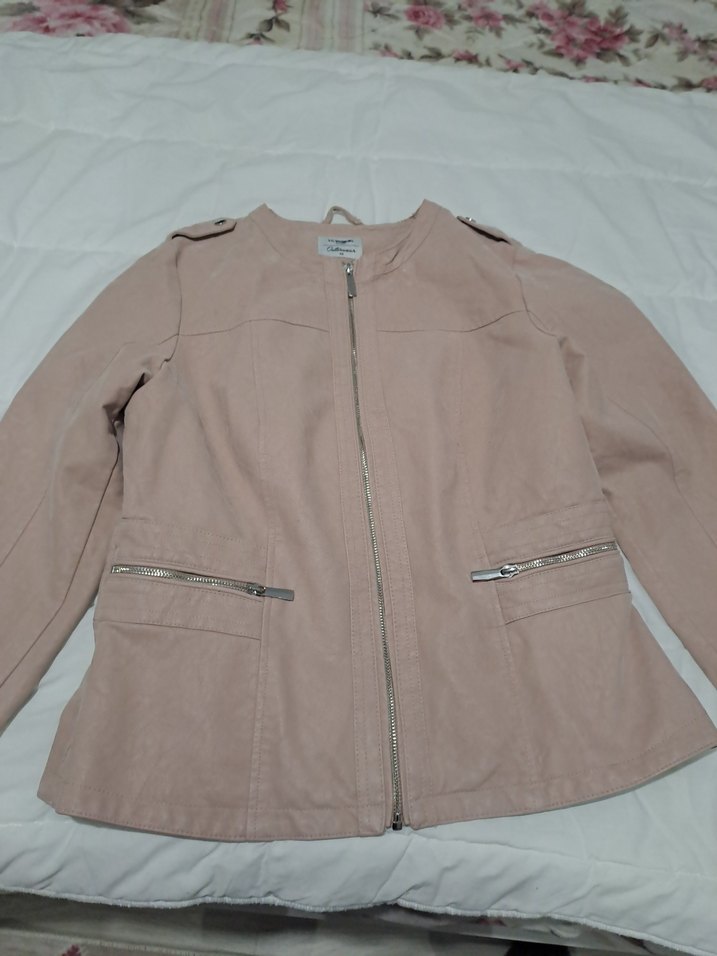 Bej Kadın Deri Ceket Midi Boy Fermuarlı - Görsel 3