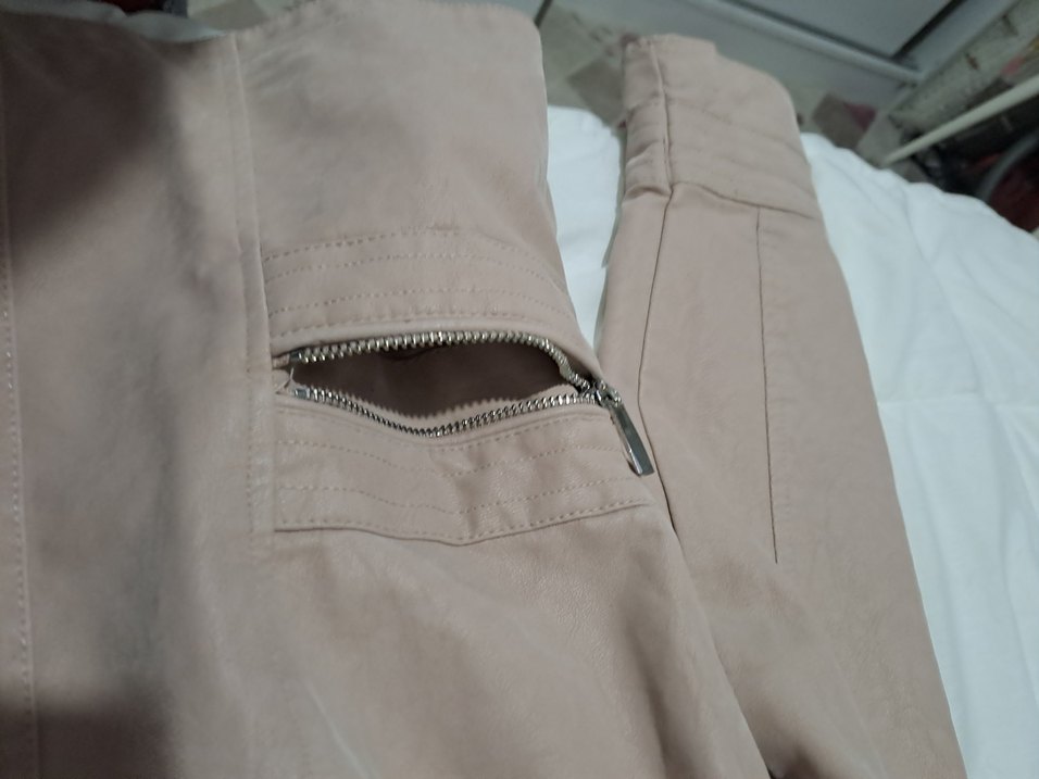 Bej Kadın Deri Ceket Midi Boy Fermuarlı - Görsel 4