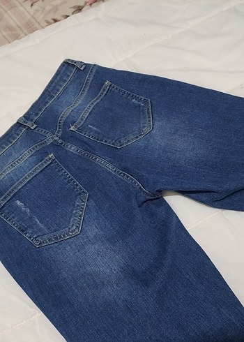 Nakışlı ve Yırtık Detaylı Mavi Kadın Kot Pantolon koton - Görsel 5