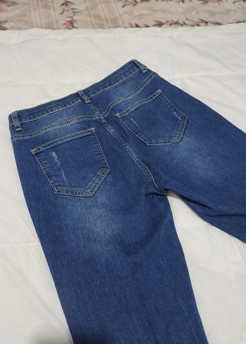 Nakışlı ve Yırtık Detaylı Mavi Kadın Kot Pantolon koton - Görsel 7