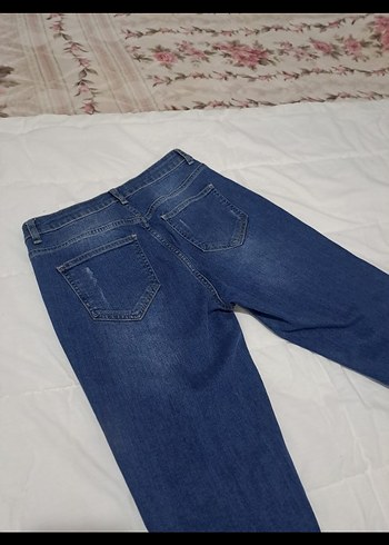 Nakışlı ve Yırtık Detaylı Mavi Kadın Kot Pantolon koton - Görsel 8