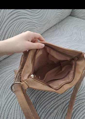 Bej Süet Püsküllü Bohem Kadın Çanta - Görsel 4