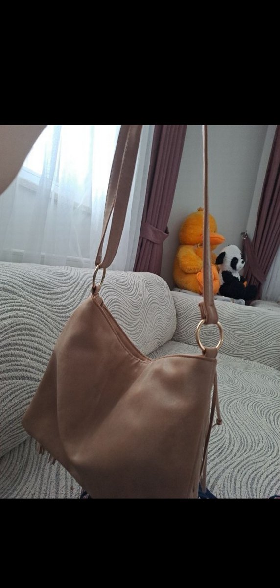 Bej Süet Püsküllü Bohem Kadın Çanta - Görsel 3