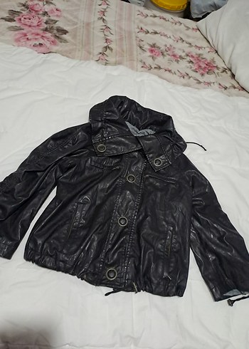 Siyah Düğmeli Deri Kadın Ceket - Görsel 5