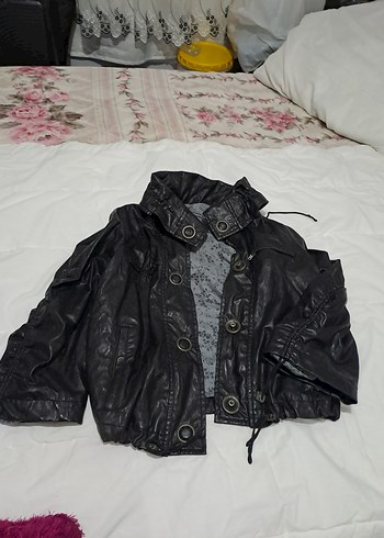 Siyah Düğmeli Deri Kadın Ceket - Görsel 3