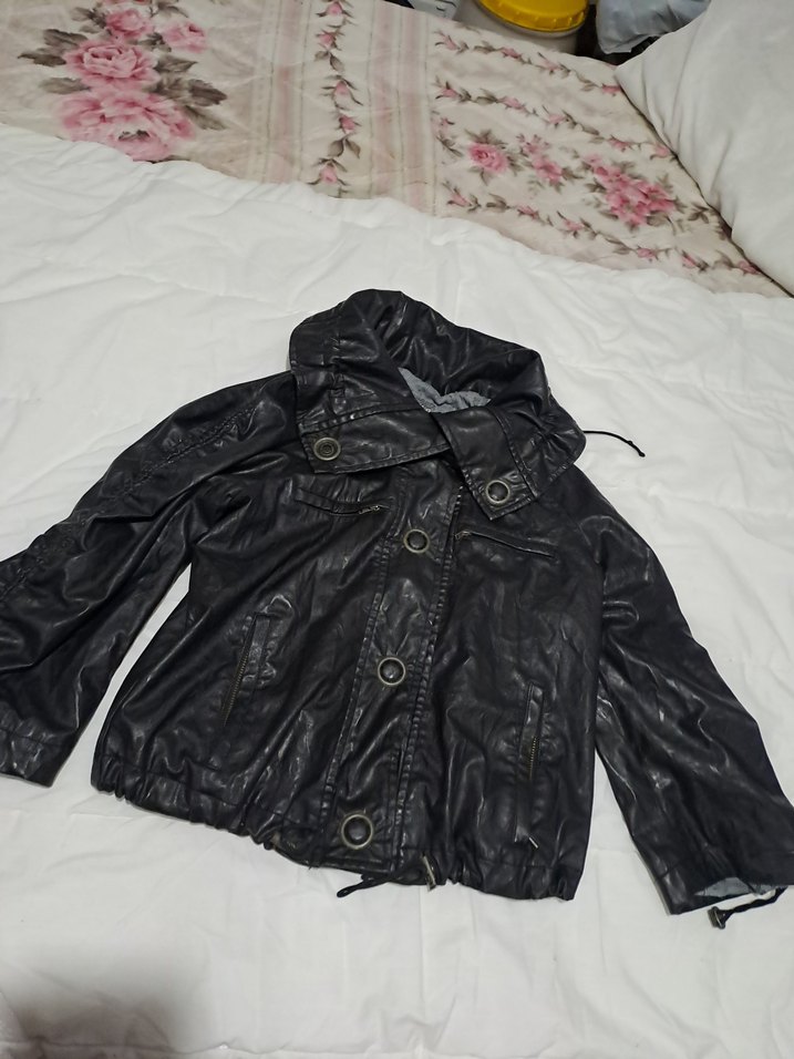 Siyah Düğmeli Deri Kadın Ceket - Görsel 5