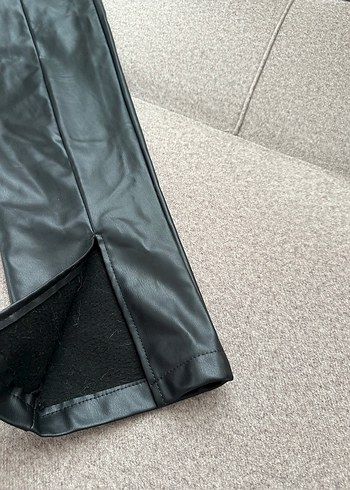 Diğer Düğmeli Siyah Deri Kadın Pantolon