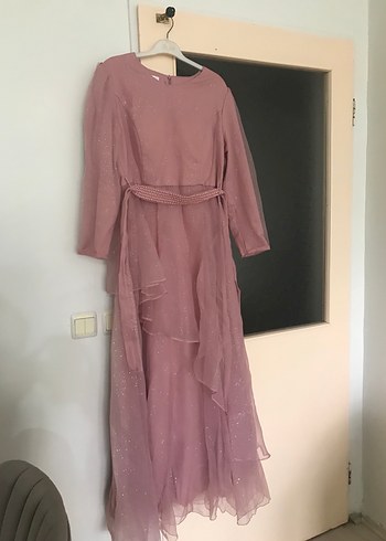 46 Beden Pembe Uzun Bohem Kadın Abiye Elbise