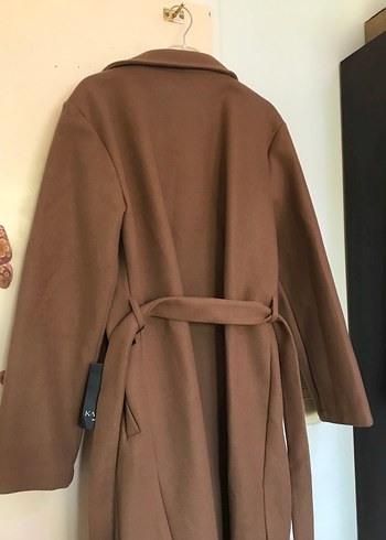 xl Beden camel Renk Kemerli Bej Uzun Kadın Kaban