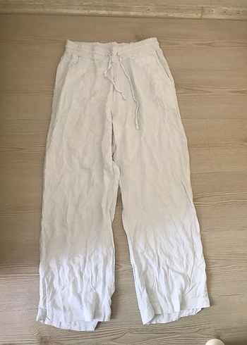 Diğer Kadın Beyaz Keten Salaş Midi Pantolon