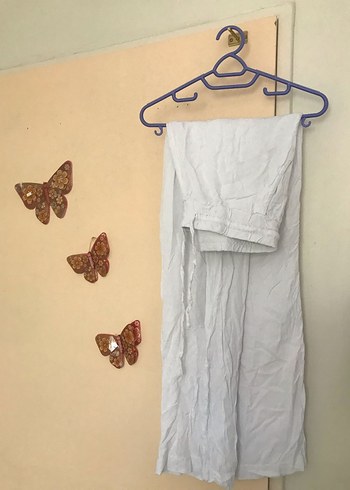 Kadın Beyaz Keten Salaş Midi Pantolon