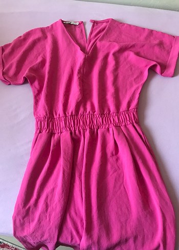 Pembe Keten Midi Tulum V Yaka Düğmeli
