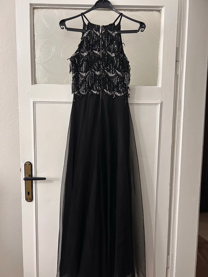 Boncuk İşlemeli Siyah Uzun Abiye Elbise - Görsel 2