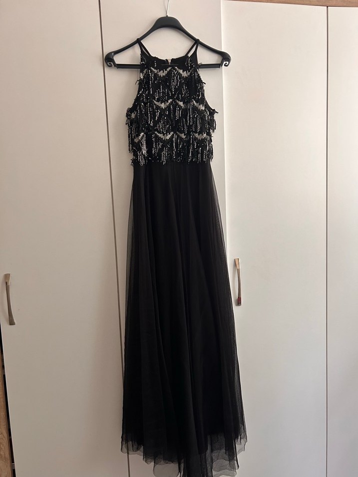 Boncuk İşlemeli Siyah Uzun Abiye Elbise - Görsel 3