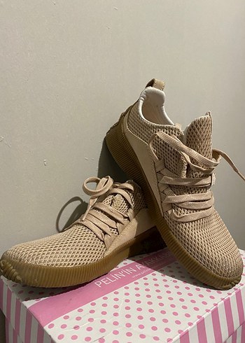 37 Beden Bej Platform Topuklu Bağcıklı Kadın Spor Ayakkabı