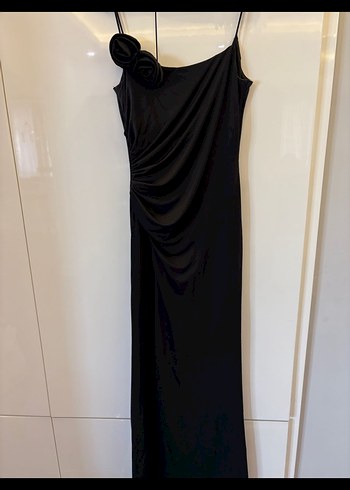 Kei Kei Siyah Drapeli Uzun İp Askılı Elbise - Görsel 2