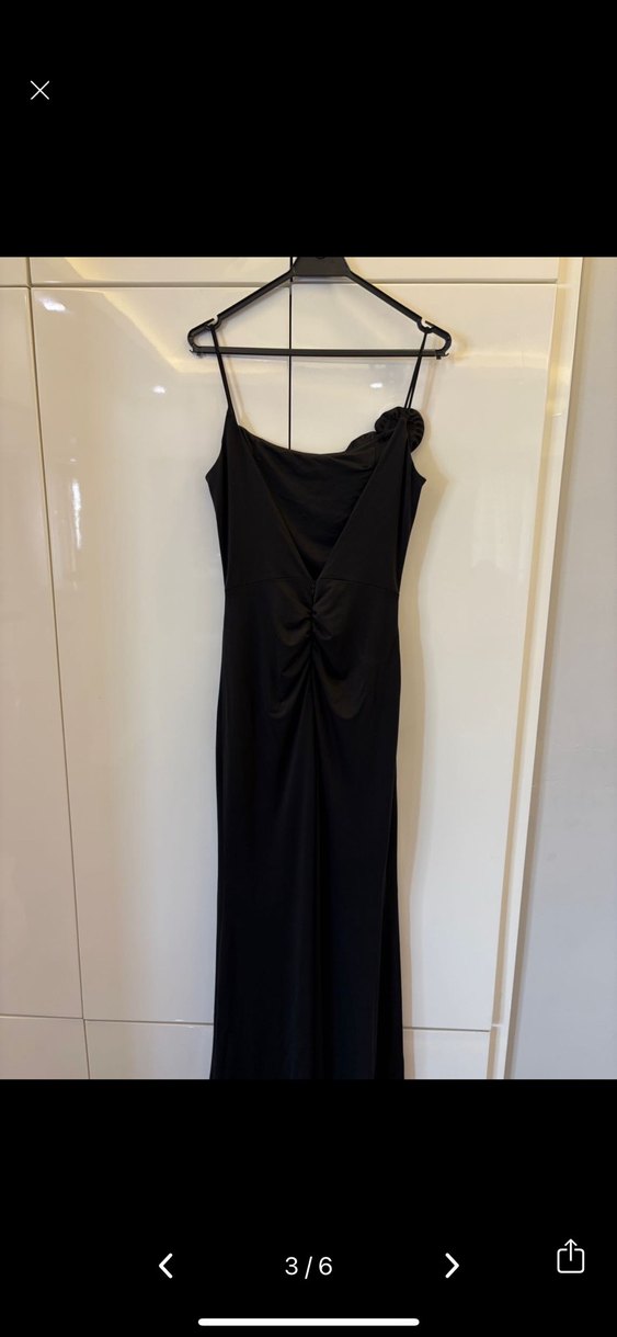 Kei Kei Siyah Drapeli Uzun İp Askılı Elbise - Görsel 3