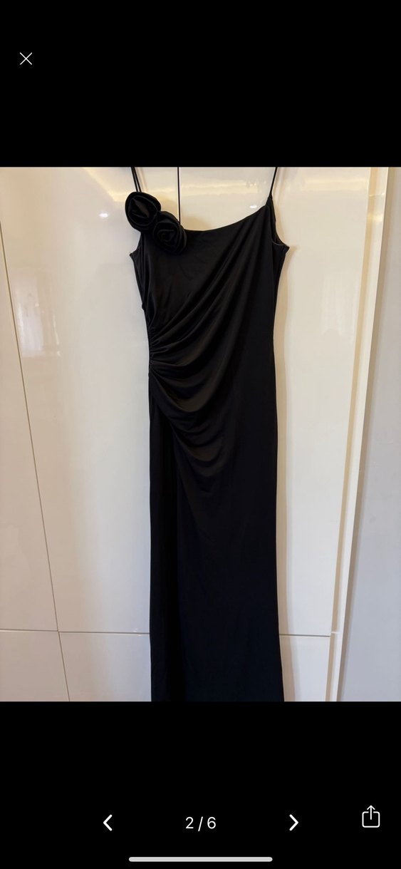 Kei Kei Siyah Drapeli Uzun İp Askılı Elbise - Görsel 2