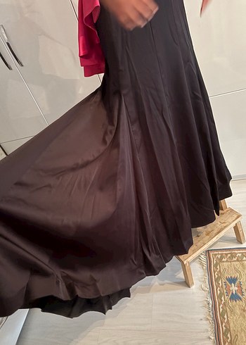 36 Beden Uzun Straplez Pembe Kemerli Abiye Elbise - Görsel 3