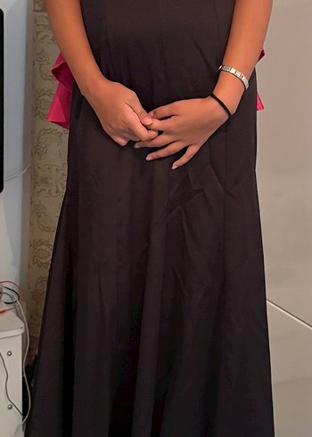 36 Beden Uzun Straplez Pembe Kemerli Abiye Elbise - Görsel 4