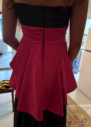 36 Beden Uzun Straplez Pembe Kemerli Abiye Elbise - Görsel 2