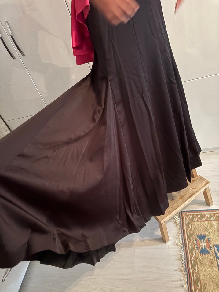 36 Beden Uzun Straplez Pembe Kemerli Abiye Elbise - Görsel 3