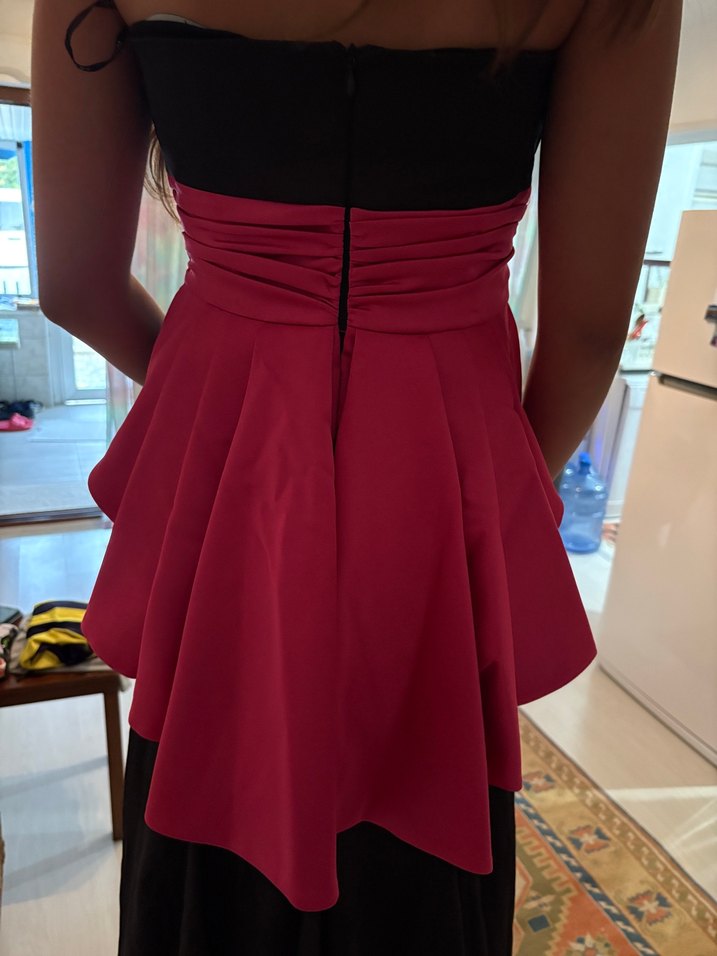 36 Beden Uzun Straplez Pembe Kemerli Abiye Elbise - Görsel 2