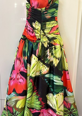 KeiKei 38 Beden Renkli Drapeli Straplez Uzun Elbise - Görsel 2