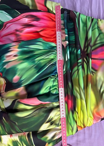 KeiKei 38 Beden Renkli Drapeli Straplez Uzun Elbise - Görsel 6