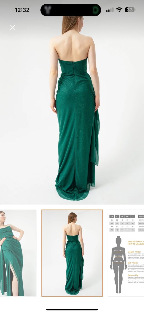 40 Beden Lafaba Yeşil Drapeli Uzun Straplez Abiye Elbise - Görsel 5