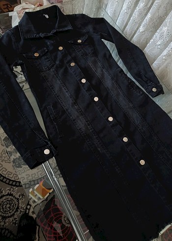 Siyah Uzun Kot Ceket elbise - Görsel 3