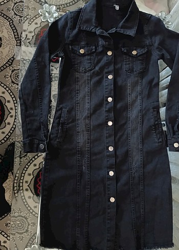 Siyah Uzun Kot Ceket elbise - Görsel 2