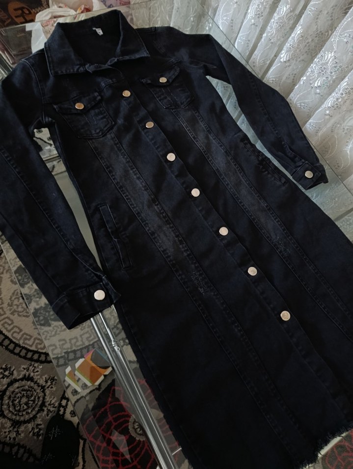 Siyah Uzun Kot Ceket elbise - Görsel 3