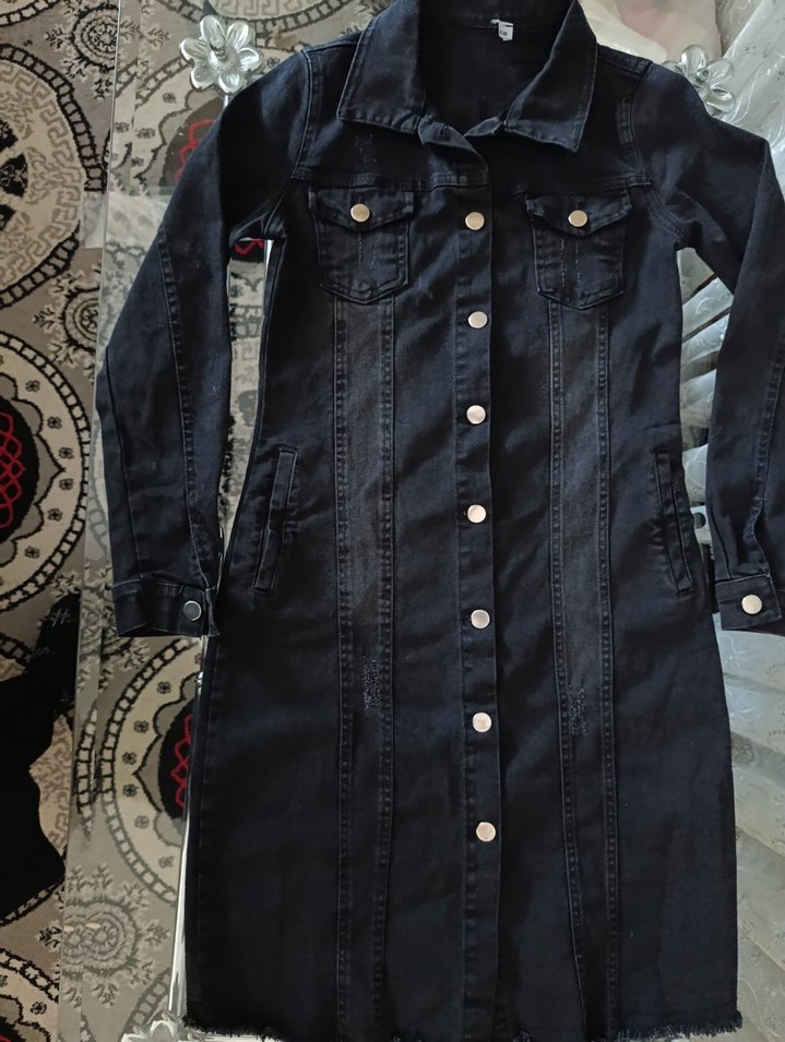 Siyah Uzun Kot Ceket elbise - Görsel 2