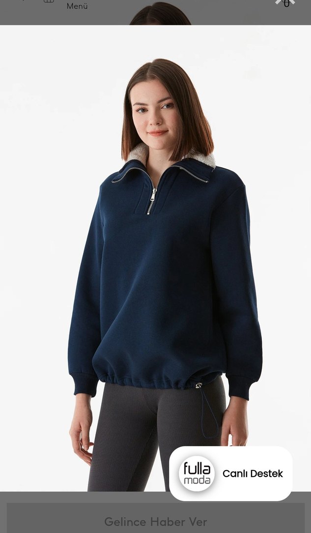 3 İplik Basic Yakası Pelüş Detaylı Beli Stoperli Sweatshirt - Görsel 5