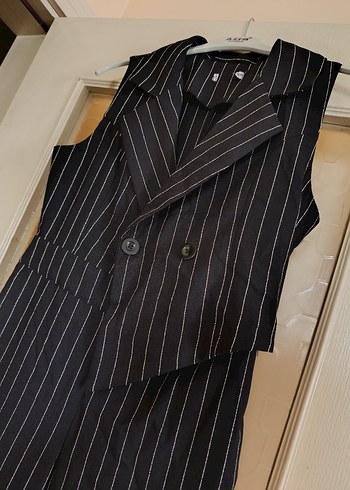 Kadın siyah Çizgili Uzun Tulum - Görsel 2