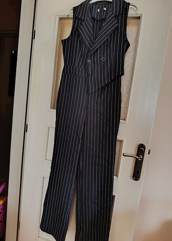 Kadın siyah Çizgili Uzun Tulum - Görsel 5