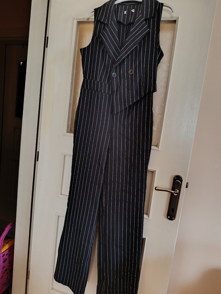 Kadın siyah Çizgili Uzun Tulum - Görsel 5