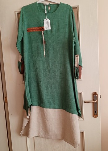 Yeşil Uzun Keten Bohem Tunik