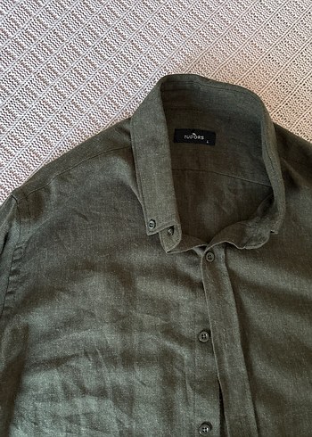 Düğmeli Keten erkek Gömlek - Görsel 2