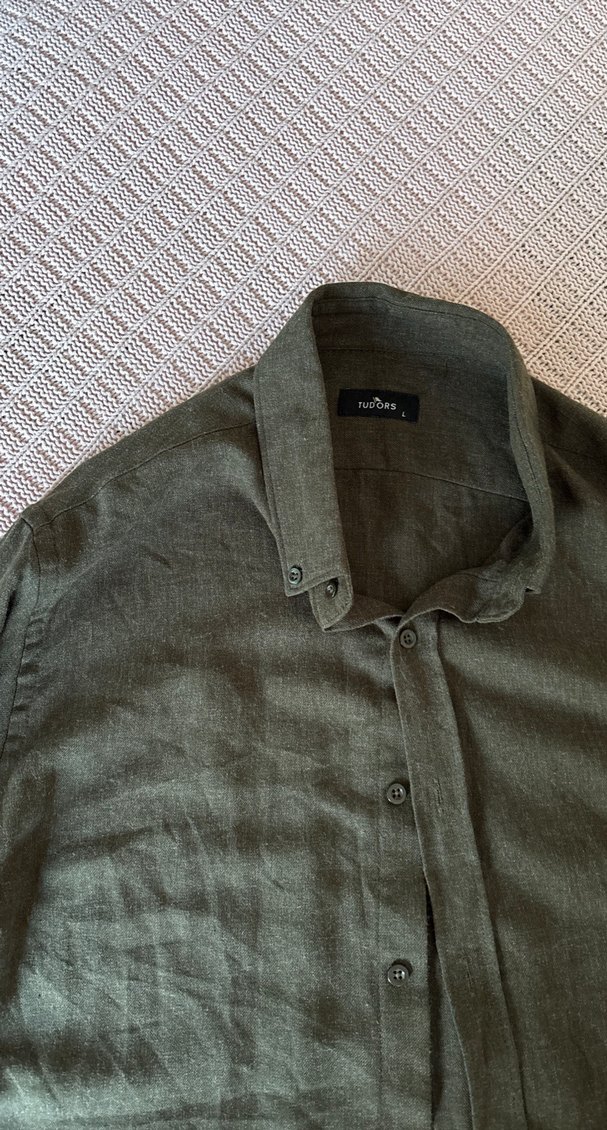 Düğmeli Keten erkek Gömlek - Görsel 2