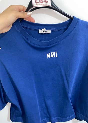 xs Beden Mavi Renkli Kısa Kollu Crop Tişört